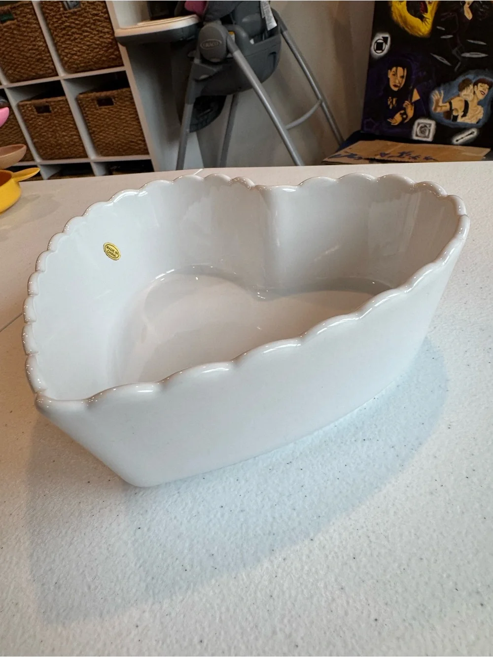 Heart-Shaped Ceramic Serving Bowl Plant Dish Knickknack Trinket Tray — White
